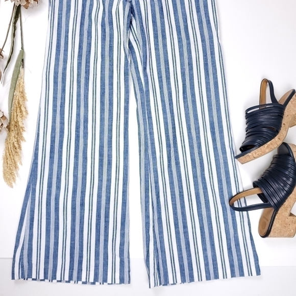 Michael Kors Blue White Stripe Wide Leg Pants 0 - Picture 2 of 12